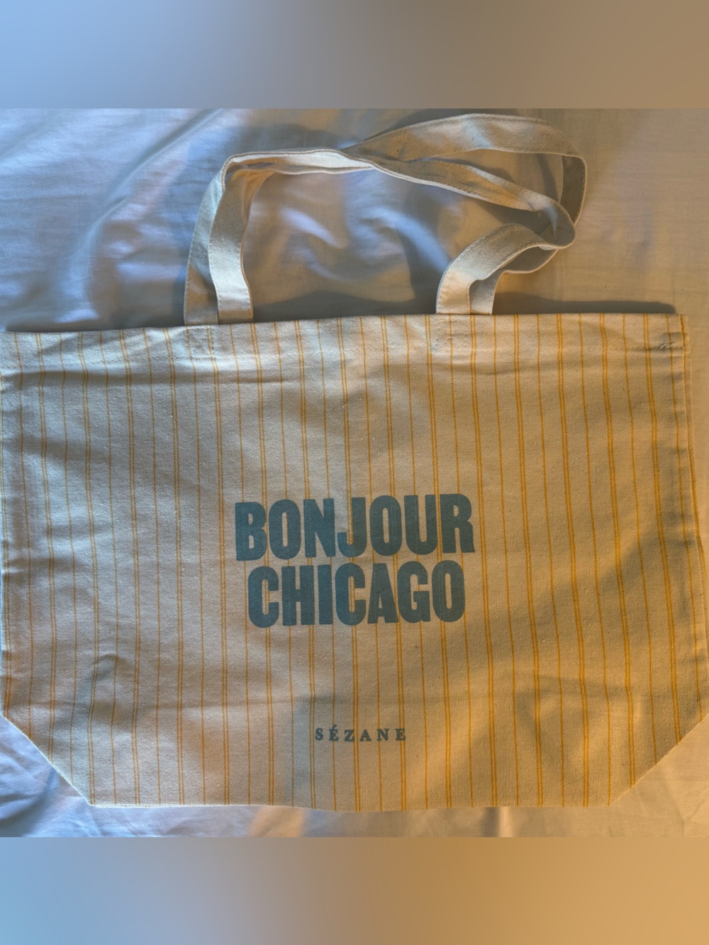 Sézane Canvas Stripe Tote Bag in Cream and Yellow - Chicago